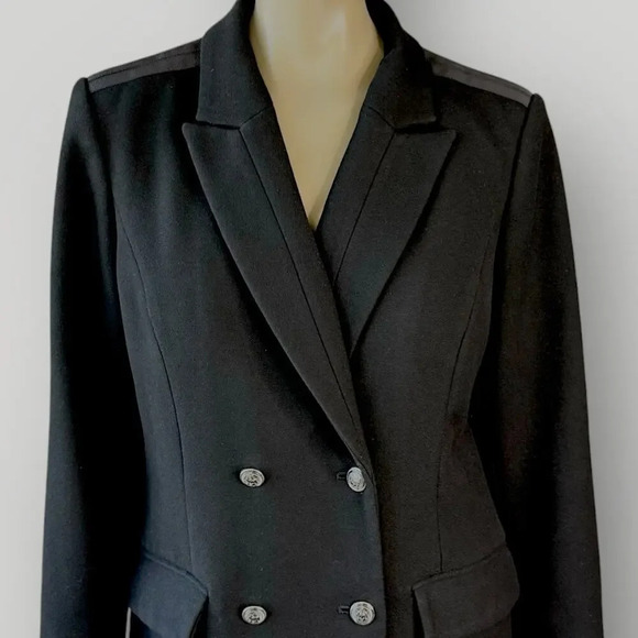 White House Black Market Military Double Breast Trench Coat Lined Size L Black - Picture 4 of 16